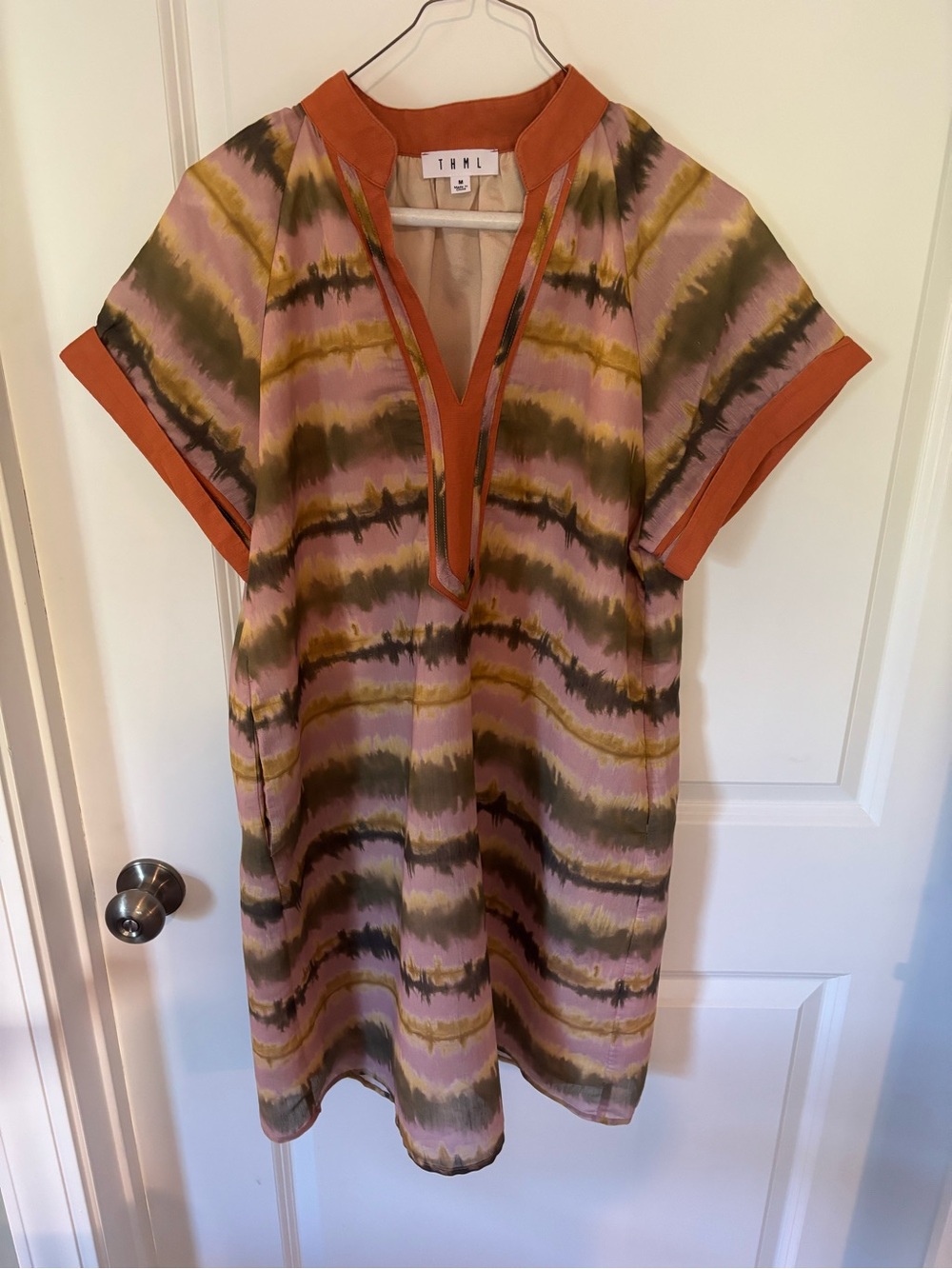 THML Pink, Olive & Orange Short Sleeve Tunic Dress